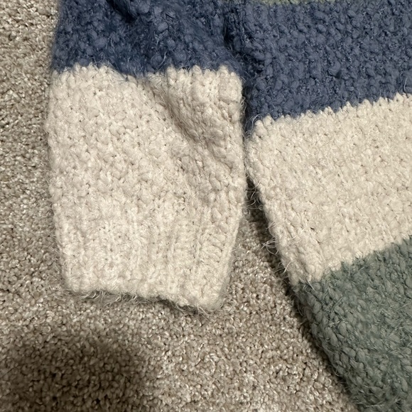 Green, blue and cream striped fuzzy sweater - Picture 3 of 5